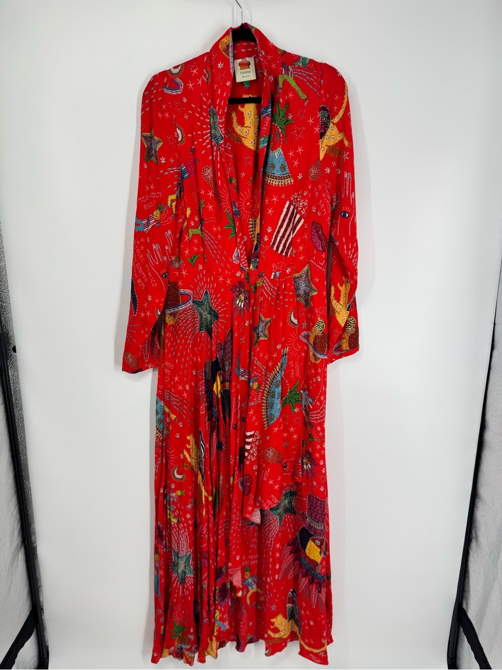 FARM Rio Red Surrealist Graphic Maxi Dress Size L - Picture 2 of 12